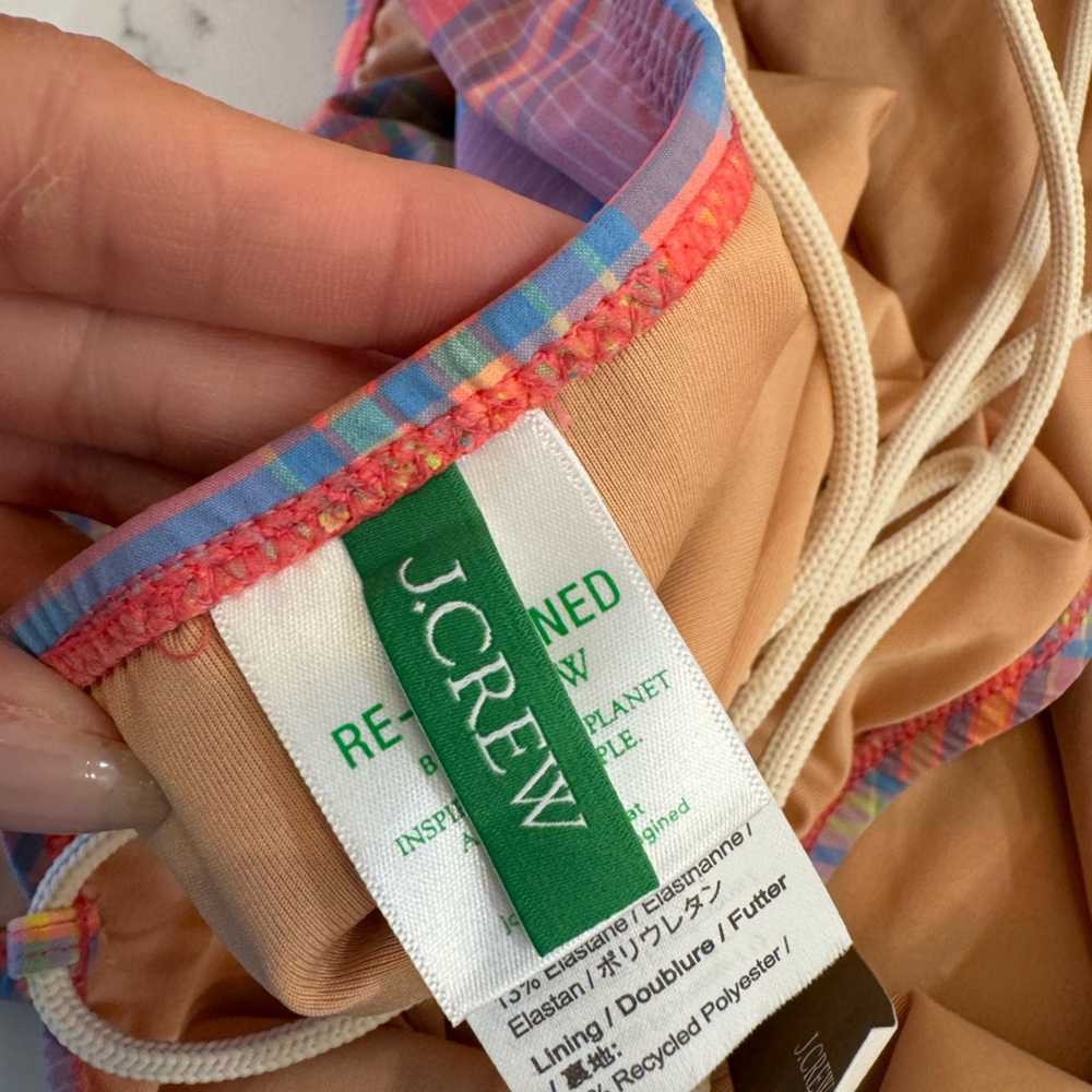 J. Crew NWT Strappy Cross-Back One Piece Swimsuit Sunset Plaid Size 20 Pink - Picture 10 of 13
